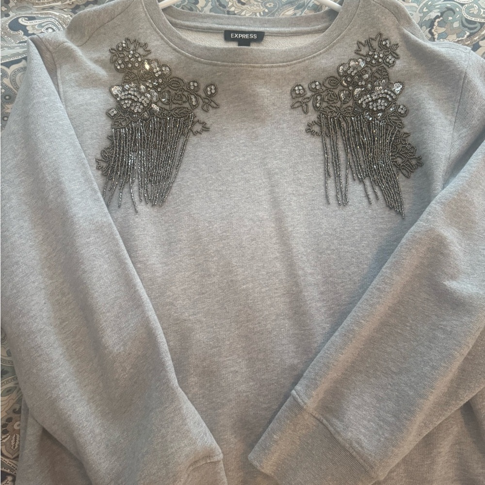 Express Gray Embellished Sweatshirt